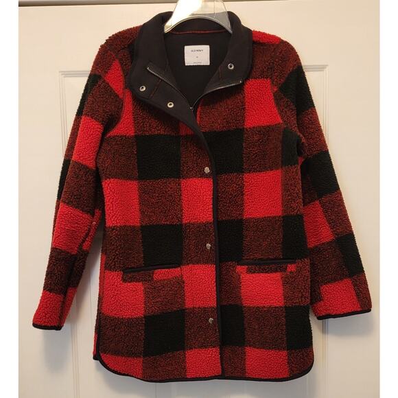 Old Navy Red & Black Plaid Coat By Old Navy Size XS Zip & Snap - Picture 1 of 16